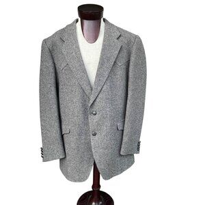 Farah Westernwear Mens Gray Herringbone 100% Wool  Sportcoat Jacket 46L - Read